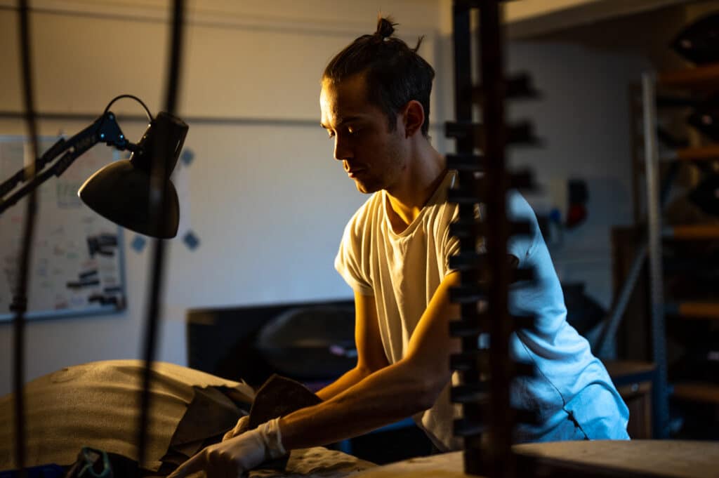 Handpan maker in the workshop